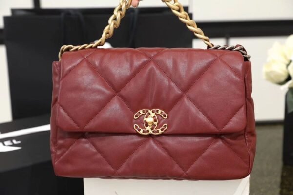 Chanel 19 Flap Bag 26cm Goatskin Leather Spring/Summer Act 1 Collection, Bordeaux - Image 5