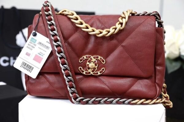 Chanel 19 Flap Bag 26cm Goatskin Leather Spring/Summer Act 1 Collection, Bordeaux - Image 11