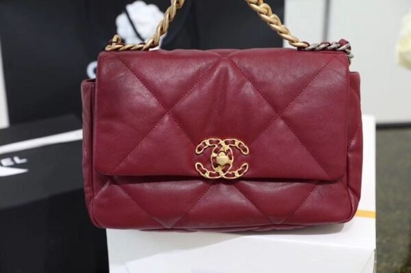 Chanel 19 Flap Bag 26cm Goatskin Leather Spring/Summer Act 1 Collection, Bordeaux - Image 14