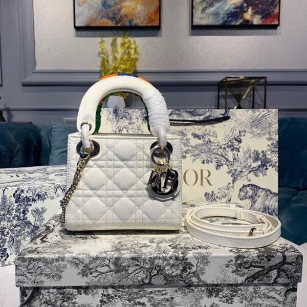 Christian Dior Mini Lady Dior Bag 18cm with Chain Gold Hardware Patent Leather Spring/Summer Collection, White - Image 2