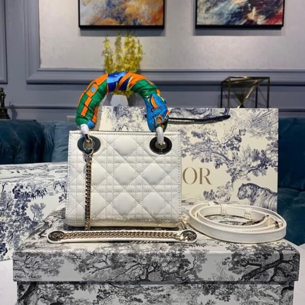 Christian Dior Mini Lady Dior Bag 18cm with Chain Gold Hardware Patent Leather Spring/Summer Collection, White - Image 3