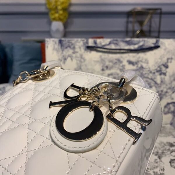 Christian Dior Mini Lady Dior Bag 18cm with Chain Gold Hardware Patent Leather Spring/Summer Collection, White - Image 4