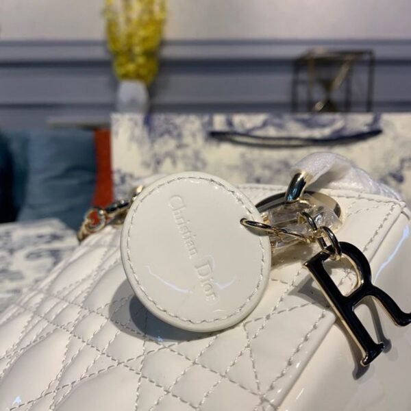 Christian Dior Mini Lady Dior Bag 18cm with Chain Gold Hardware Patent Leather Spring/Summer Collection, White - Image 7