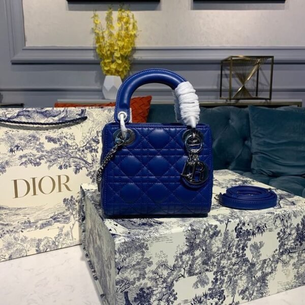 Christian Dior Mini Lady Dior Bag 18cm with Chain Silver Hardware Lambskin Leather Spring/Summer Collection, Electric Blue