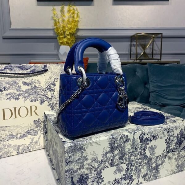 Christian Dior Mini Lady Dior Bag 18cm with Chain Silver Hardware Lambskin Leather Spring/Summer Collection, Electric Blue - Image 3