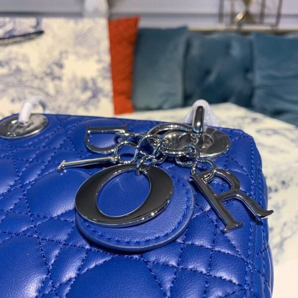 Christian Dior Mini Lady Dior Bag 18cm with Chain Silver Hardware Lambskin Leather Spring/Summer Collection, Electric Blue - Image 4