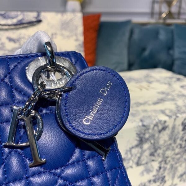 Christian Dior Mini Lady Dior Bag 18cm with Chain Silver Hardware Lambskin Leather Spring/Summer Collection, Electric Blue - Image 9