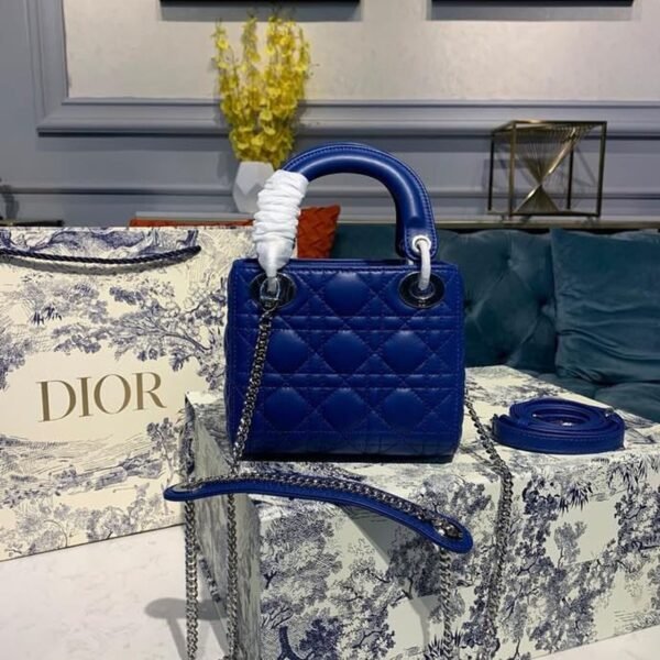 Christian Dior Mini Lady Dior Bag 18cm with Chain Silver Hardware Lambskin Leather Spring/Summer Collection, Electric Blue - Image 6