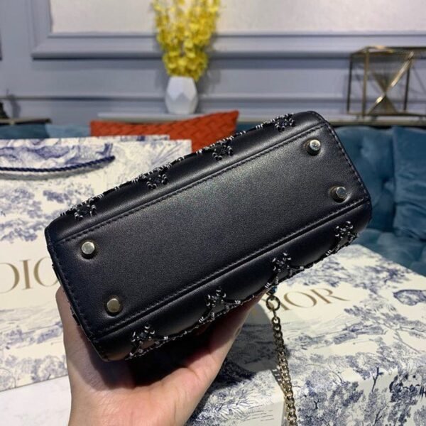 Christian Dior Mini Lady Dior Bag 18cm with Chain Silver Hardware Embroidered Lambskin Leather Spring/Summer Collection, Black - Image 5