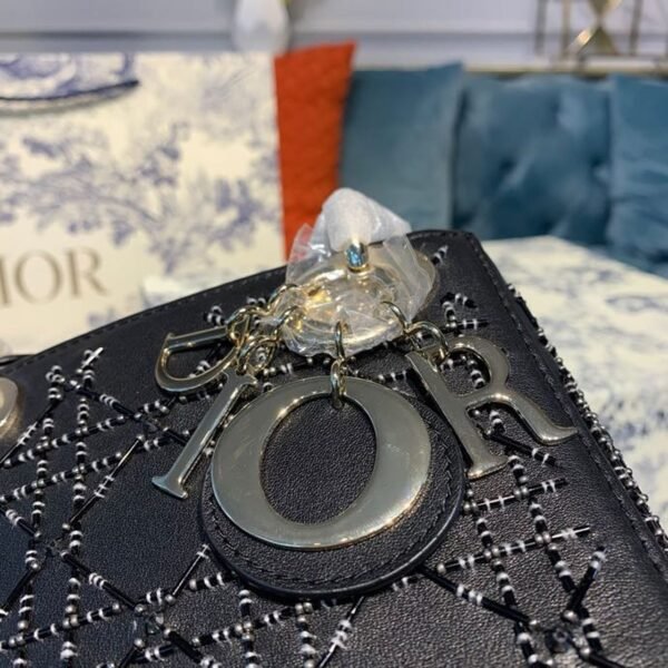 Christian Dior Mini Lady Dior Bag 18cm with Chain Silver Hardware Embroidered Lambskin Leather Spring/Summer Collection, Black - Image 6