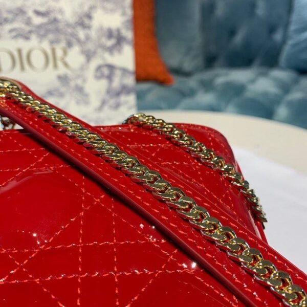 Christian Dior Mini Lady Dior Bag 18cm with Chain Gold Hardware Patent Leather Spring/Summer Collection, Red - Image 10