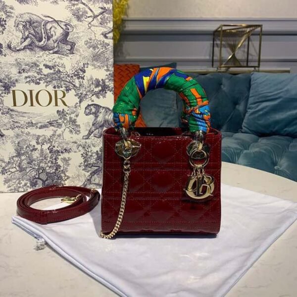 Christian Dior Mini Lady Dior Bag 18cm with Chain Gold Hardware Patent Leather Spring/Summer Collection, Burgundy - Image 2