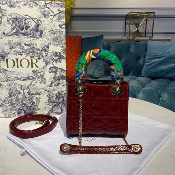 Christian Dior Mini Lady Dior Bag 18cm with Chain Gold Hardware Patent Leather Spring/Summer Collection, Burgundy - Image 3