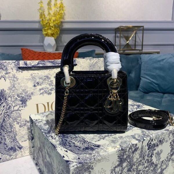 Christian Dior Mini Lady Dior Bag 18cm with Chain Gold Hardware Patent Leather Spring/Summer Collection, Black - Image 2