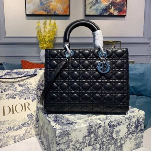 Christian Dior Lady Dior Bag 32cm Silver Hardware Lambskin Leather Spring/Summer Collection, Black - Image 2