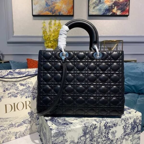 Christian Dior Lady Dior Bag 32cm Silver Hardware Lambskin Leather Spring/Summer Collection, Black - Image 4