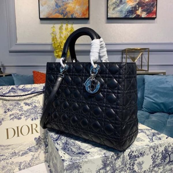 Christian Dior Lady Dior Bag 32cm Silver Hardware Lambskin Leather Spring/Summer Collection, Black - Image 3