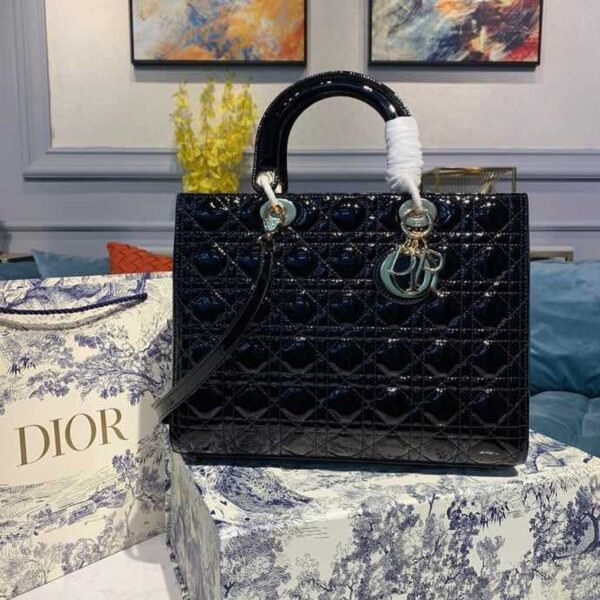 Christian Dior Lady Dior Bag 32cm Gold Hardware Patent Leather Spring/Summer Collection, Black - Image 2