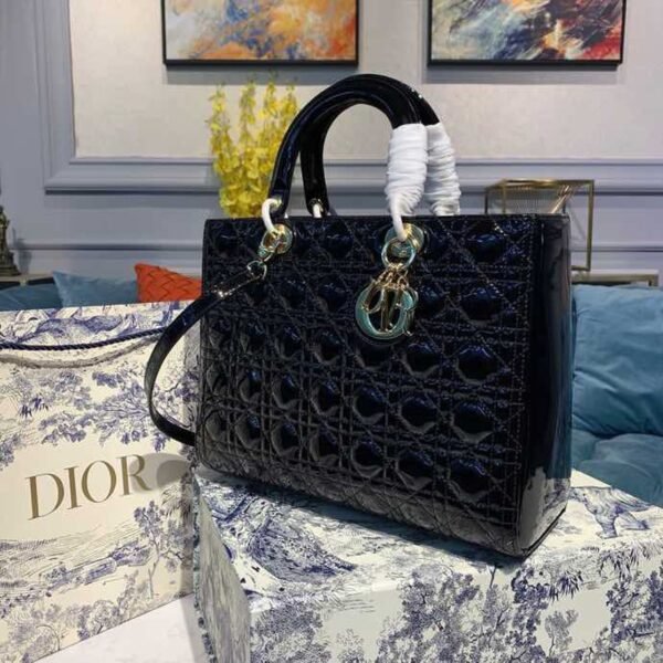 Christian Dior Lady Dior Bag 32cm Gold Hardware Patent Leather Spring/Summer Collection, Black - Image 4