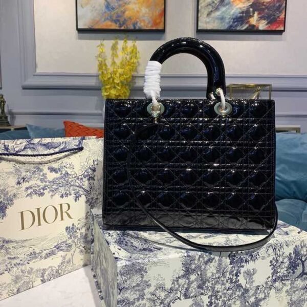 Christian Dior Lady Dior Bag 32cm Gold Hardware Patent Leather Spring/Summer Collection, Black - Image 3