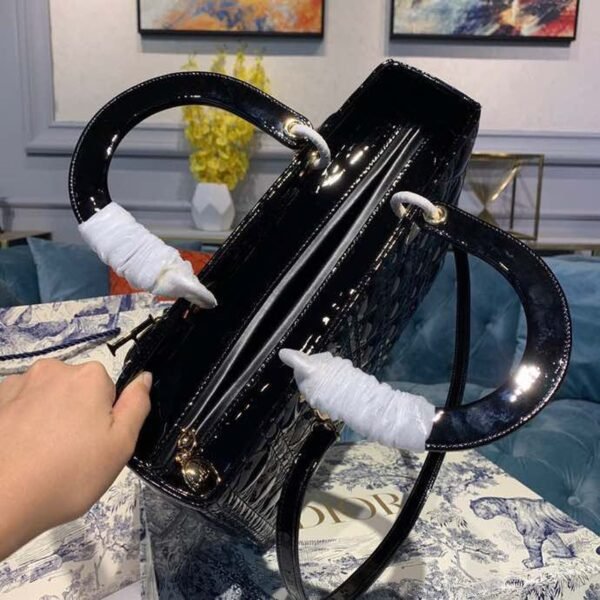 Christian Dior Lady Dior Bag 32cm Gold Hardware Patent Leather Spring/Summer Collection, Black - Image 9