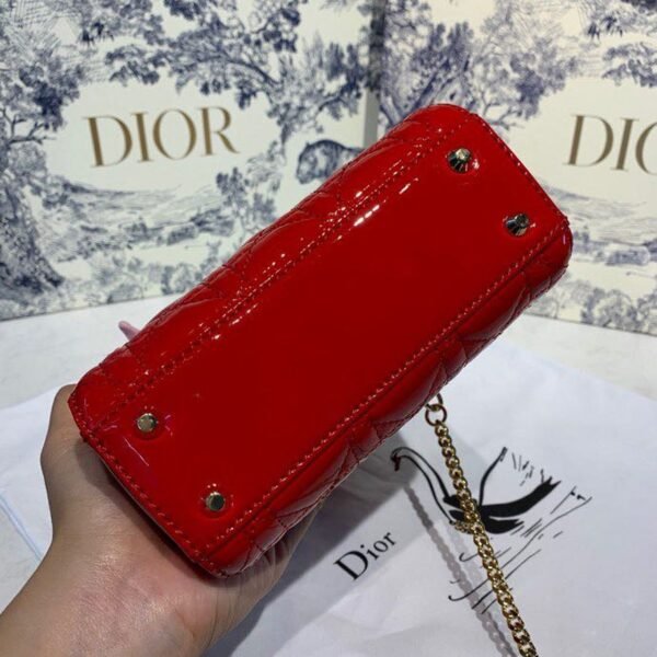 Christian Dior Mini Lady Dior Bag 18cm with Chain Gold Hardware Patent Leather Spring/Summer Collection, Red - Image 6