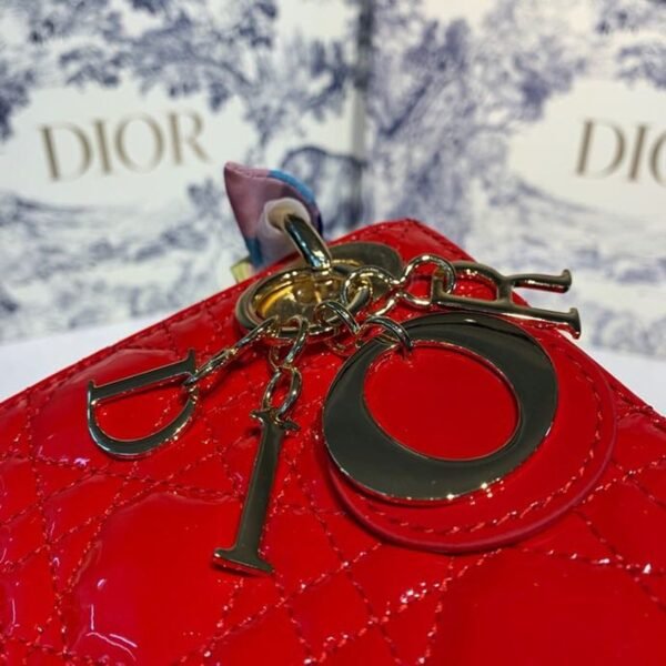 Christian Dior Mini Lady Dior Bag 18cm with Chain Gold Hardware Patent Leather Spring/Summer Collection, Red - Image 5