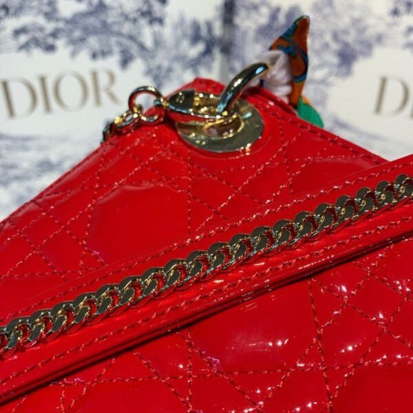 Christian Dior Mini Lady Dior Bag 18cm with Chain Gold Hardware Patent Leather Spring/Summer Collection, Red - Image 7