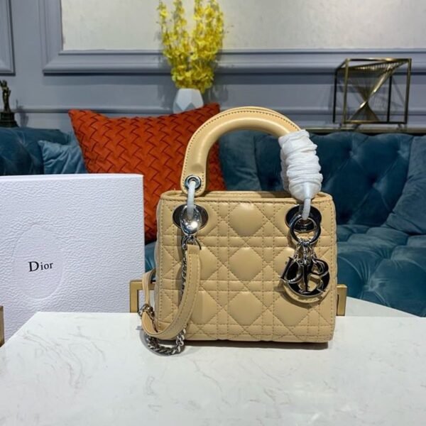 Christian Dior Mini Lady Dior Bag 18cm with Chain Silver Hardware Lambskin Leather Spring/Summer Collection, Beige - Image 10
