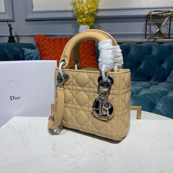 Christian Dior Mini Lady Dior Bag 18cm with Chain Silver Hardware Lambskin Leather Spring/Summer Collection, Beige - Image 11