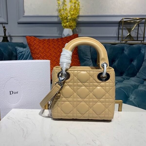 Christian Dior Mini Lady Dior Bag 18cm with Chain Silver Hardware Lambskin Leather Spring/Summer Collection, Beige - Image 4