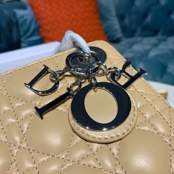 Christian Dior Mini Lady Dior Bag 18cm with Chain Silver Hardware Lambskin Leather Spring/Summer Collection, Beige - Image 13