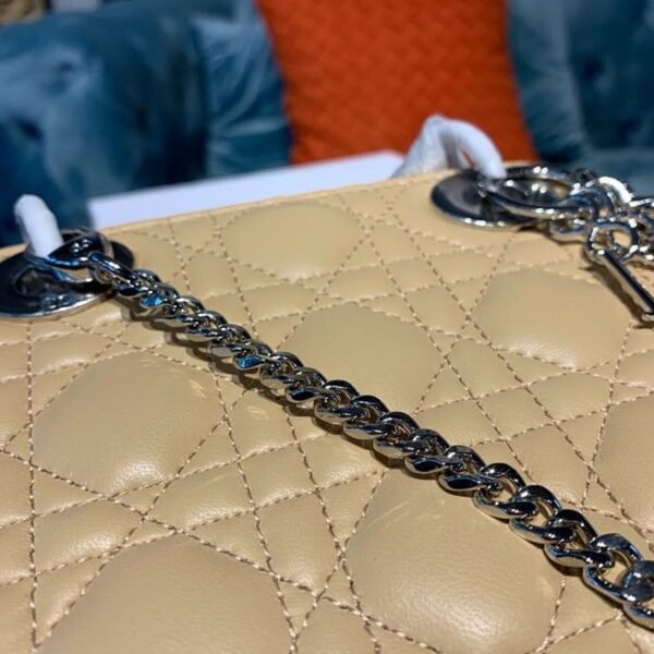 Christian Dior Mini Lady Dior Bag 18cm with Chain Silver Hardware Lambskin Leather Spring/Summer Collection, Beige - Image 6