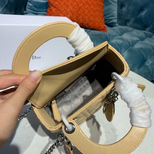 Christian Dior Mini Lady Dior Bag 18cm with Chain Silver Hardware Lambskin Leather Spring/Summer Collection, Beige - Image 16