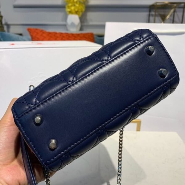 Christian Dior Mini Lady Dior Bag 18cm with Chain Silver Hardware Lambskin Leather Spring/Summer Collection, Navy Blue - Image 5