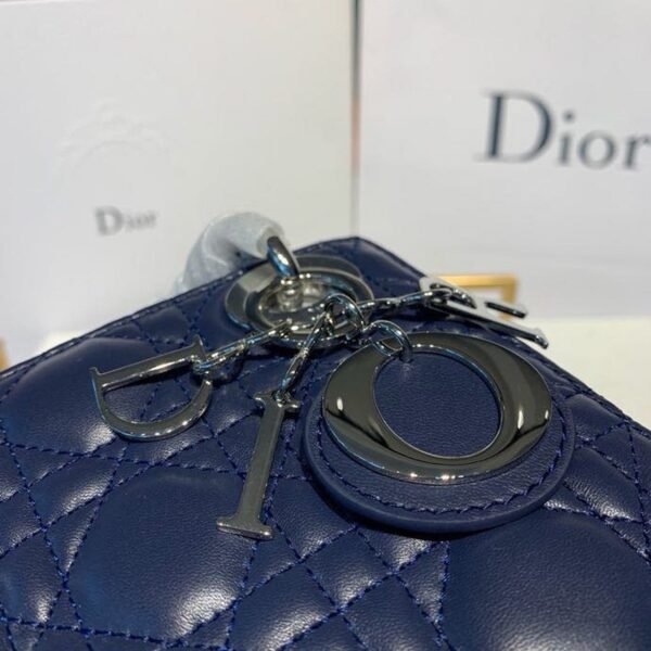 Christian Dior Mini Lady Dior Bag 18cm with Chain Silver Hardware Lambskin Leather Spring/Summer Collection, Navy Blue - Image 8
