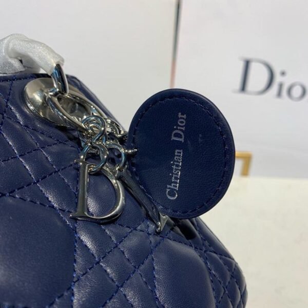 Christian Dior Mini Lady Dior Bag 18cm with Chain Silver Hardware Lambskin Leather Spring/Summer Collection, Navy Blue - Image 7