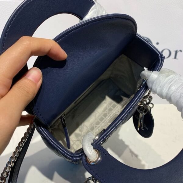 Christian Dior Mini Lady Dior Bag 18cm with Chain Silver Hardware Lambskin Leather Spring/Summer Collection, Navy Blue - Image 6