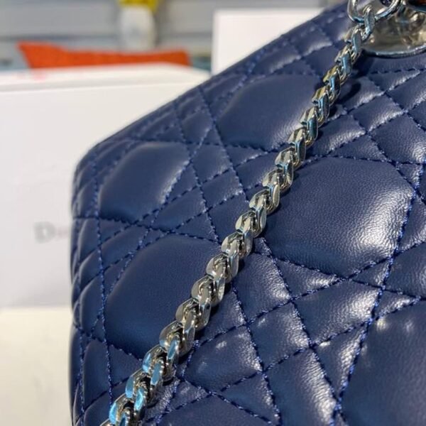 Christian Dior Mini Lady Dior Bag 18cm with Chain Silver Hardware Lambskin Leather Spring/Summer Collection, Navy Blue - Image 11