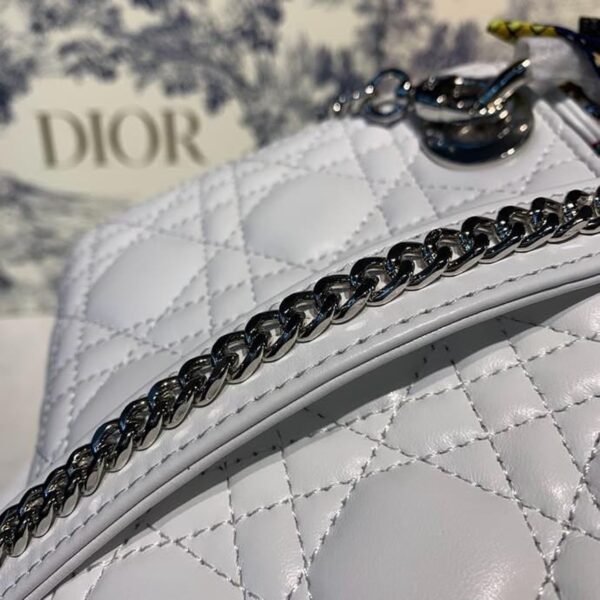 Christian Dior Mini Lady Dior Bag 18cm with Chain and Embellished Bag Strap Silver Hardware Lambskin Leather Spring/Summer Collection, White - Image 5