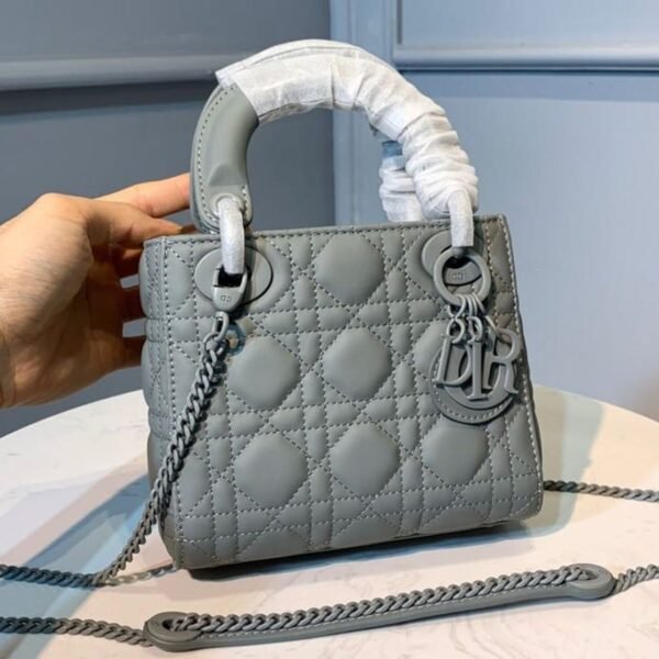 Christian Dior Mini Lady Dior Bag 18cm with Chain Matte Hardware Lambskin Leather Spring/Summer Collection, Pewter Blue - Image 4