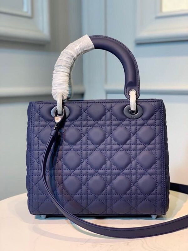 Christian Dior Lady Dior Bag 24cm Matte Hardware Lambskin Leather Spring/Summer Collection, Midnight Blue - Image 3