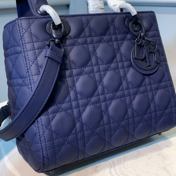 Christian Dior Lady Dior Bag 24cm Matte Hardware Lambskin Leather Spring/Summer Collection, Midnight Blue - Image 8