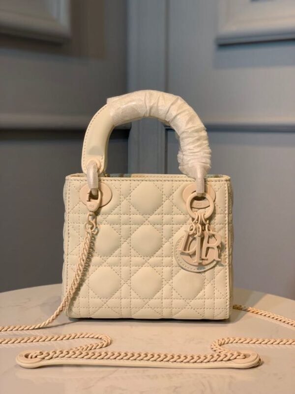 Christian Dior Mini Lady Dior Bag 18cm with Chain Matte Hardware Lambskin Leather Spring/Summer Collection, Ivory - Image 2