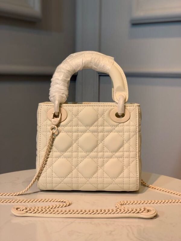 Christian Dior Mini Lady Dior Bag 18cm with Chain Matte Hardware Lambskin Leather Spring/Summer Collection, Ivory - Image 5