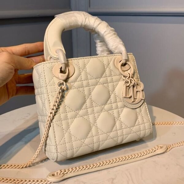 Christian Dior Mini Lady Dior Bag 18cm with Chain Matte Hardware Lambskin Leather Spring/Summer Collection, Ivory - Image 6