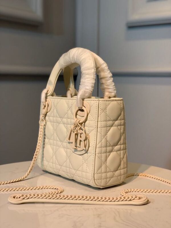 Christian Dior Mini Lady Dior Bag 18cm with Chain Matte Hardware Lambskin Leather Spring/Summer Collection, Ivory - Image 3