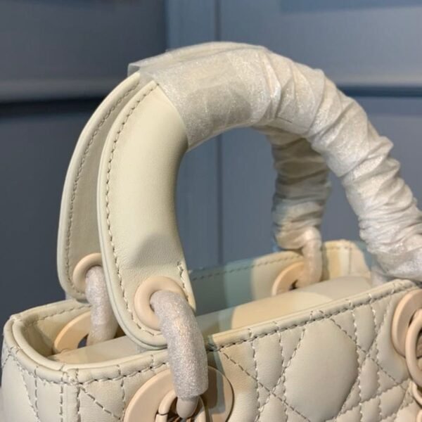 Christian Dior Mini Lady Dior Bag 18cm with Chain Matte Hardware Lambskin Leather Spring/Summer Collection, Ivory - Image 7