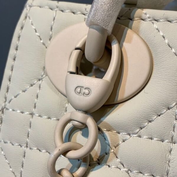 Christian Dior Mini Lady Dior Bag 18cm with Chain Matte Hardware Lambskin Leather Spring/Summer Collection, Ivory - Image 9