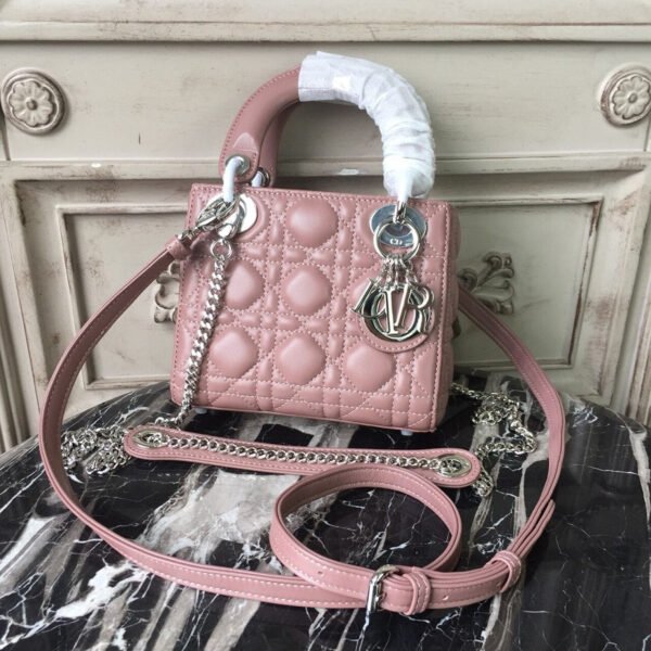 Christian Dior Mini Lady Dior Bag 18cm with Chain Silver Hardware Lambskin Leather Spring/Summer Collection, Dusty Pink - Image 2